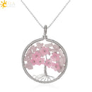 CSJA Tree of Life Pendant Necklace Natural Stone Silver Color Wire Wrap Quartz Crystal Chip Bead Flower Reiki Jewelry Women G306