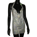 The Vesper | Rhinestone-Crystal Halter Mini Dress — Deep V Backless