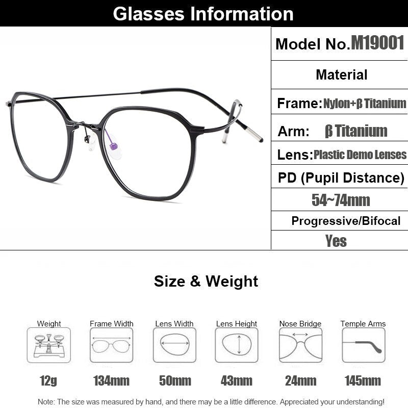 Gmei Optical Ultralight Beta Titanium Flexible Glasses Frame Women Square Prescription Eyeglasses Myopia Optical Frames M19001