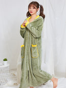 Winter Long Warm Robe Women Coral Fleece Flannel Hoody Thermal Bathrobe Thicken Cute Nightwear Sleepwear Bath Robe Dressing Gown