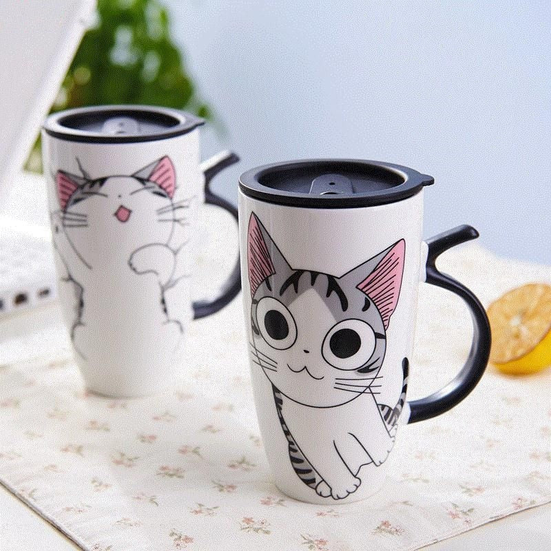 600 ml süße Katze Keramik Kaffeetasse mit Deckel große Kapazität Tierbecher kreative Trinkgefäße Kaffee Teetassen Neuheit Geschenke Milchtasse