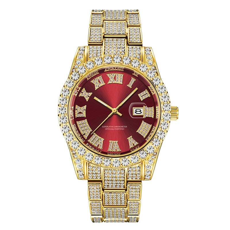 Hip Hop Full Iced Out Mens Watches Luxury Date Quartz Wrist Watches With Micropaved Cubic Zircon Watch For Women Men Jewelry