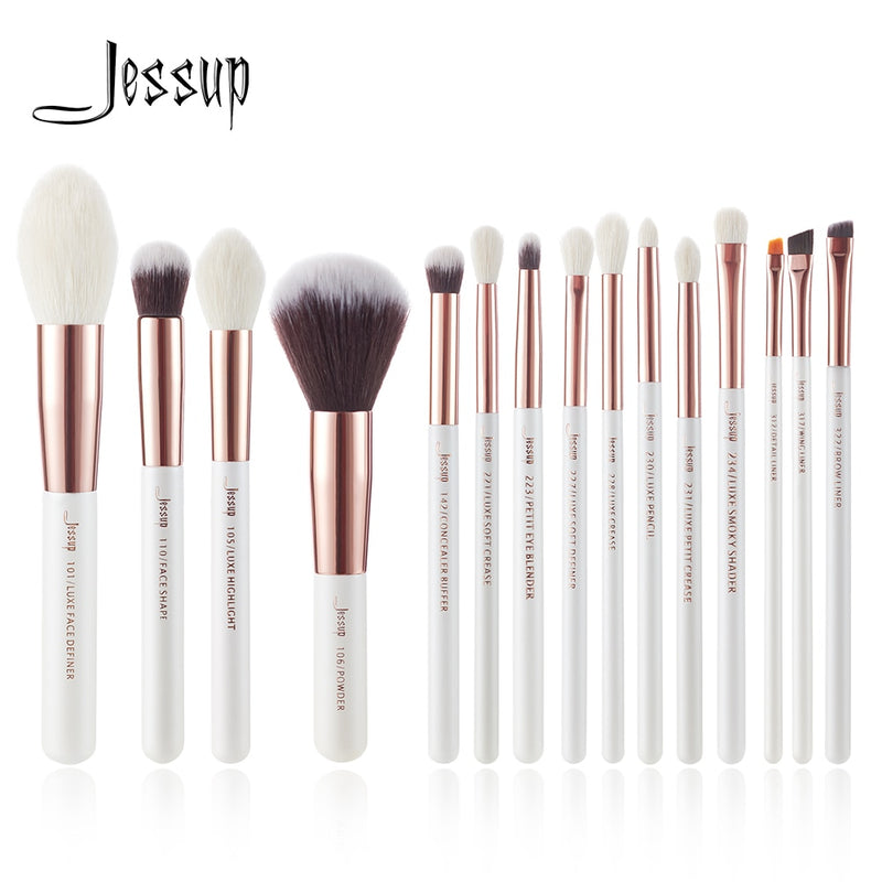 Juego de brochas de maquillaje profesional Jessup, 15 uds., brocha de maquillaje, base sintética Natural, polvo, detalle, brocha para ojos, blanco perla T222