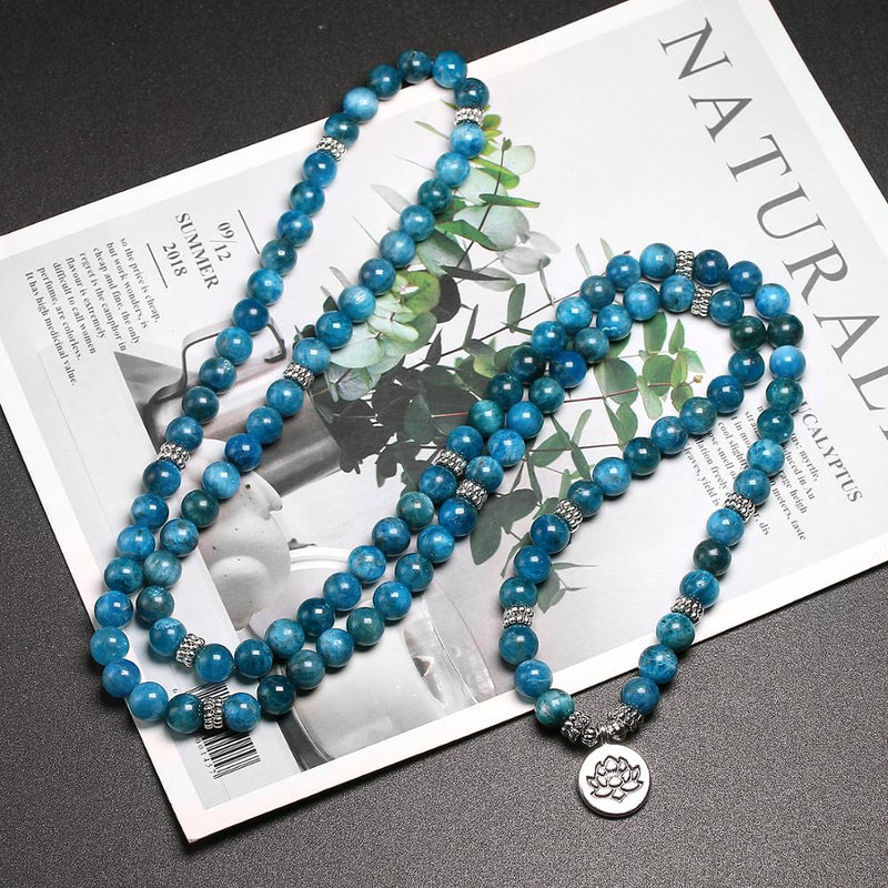 Mala Bracelets Revelation In Natural Apatite 8MM 108 Beads Bracelets Yoga Meditation Lotus Pendant Charm Jewelry