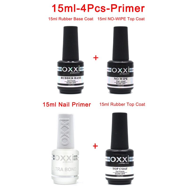 oxxi Latest 15ml Nail Rubber Base Coat Semi Permanant UV Gel Varnishes Primer for Nails Matte Top Coat Nail Art Base Top Gellak