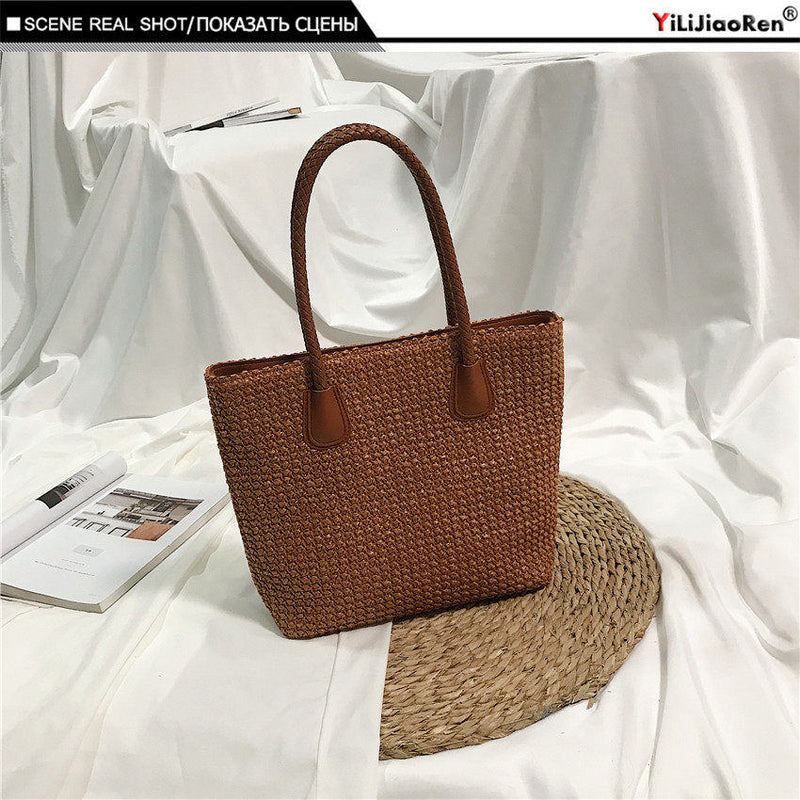 Fashion Rattan Woven Women Handbag Summer Beach Bag Large Capacity Tote Bag Handmade Knitted Straw Crossbody Bags for Women