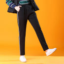 OUMENGKA Winter Cashmere Harem Pants Women Casual Thick Warm Lambskin Cashmere Black Side Striped Loose Plus Size S-5XL Trousers