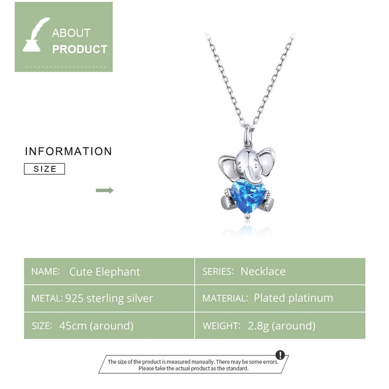 bamoer Ocean Blue Heart CZ Elephant Pendant Necklace for Women 925 Sterling Silver Luxury Animal Silver Jewelry Collar BSN180