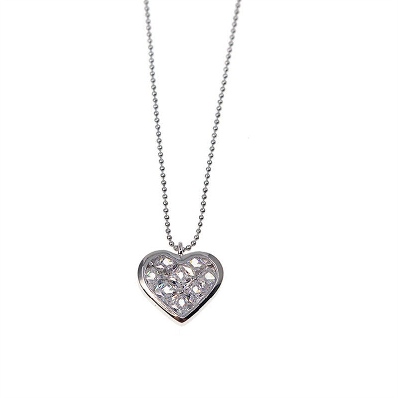 925 Sterling Silver Pavé Crystal Heart Pendant 14k Gold Plating Clavicle Chain Necklace Women Exquisite Simple  Jewelry Gift