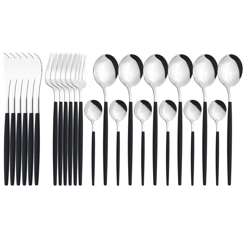 24Pcs/Set Stainless Steel Dinnerware Set Mix Gold Cutlery Set Dinner Knife Fork Coffee Spoon Tableware Kitchen Silverware Sets