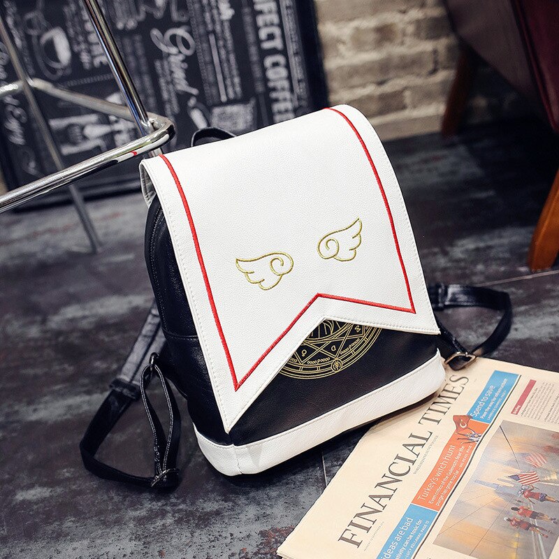 Cartoon Card Captor Sakura Angel Wings Anime Printed PU Women Magical Girl Mochila Cosplay Backpack Students Shoulder School Bag