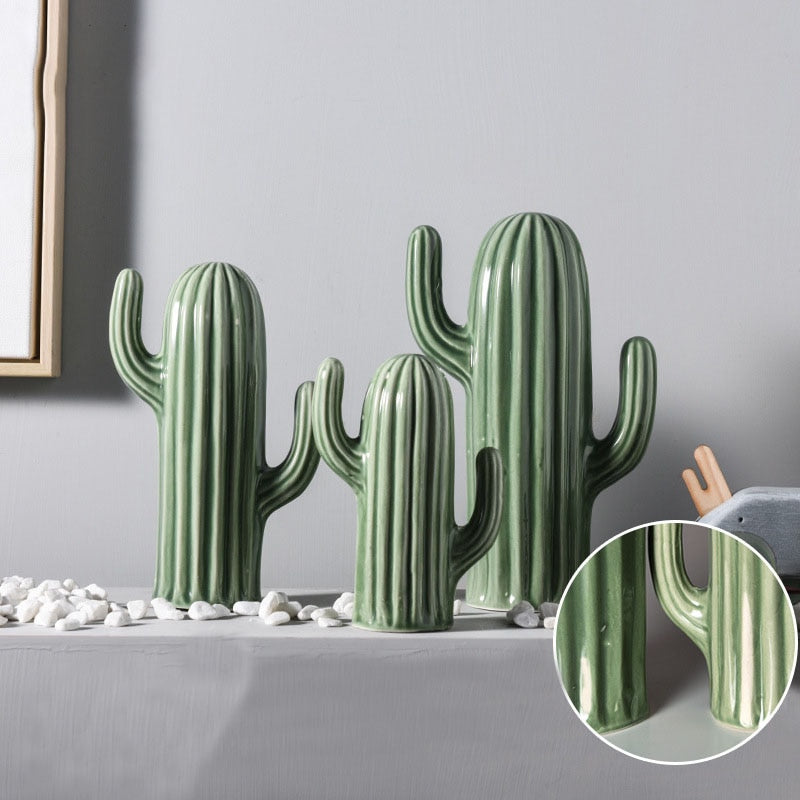 Nordic Style Creative Ceramics Cactus Ornaments Living Room Desktop Decorative Simulation Green Plant Figurines Home Decoration