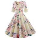 Vestido de otoño con estampado de flores para mujer, vestido informal de invierno de media manga, vestido Vintage elegante, vestido pinup para mujer, vestidos de fiesta de oficina