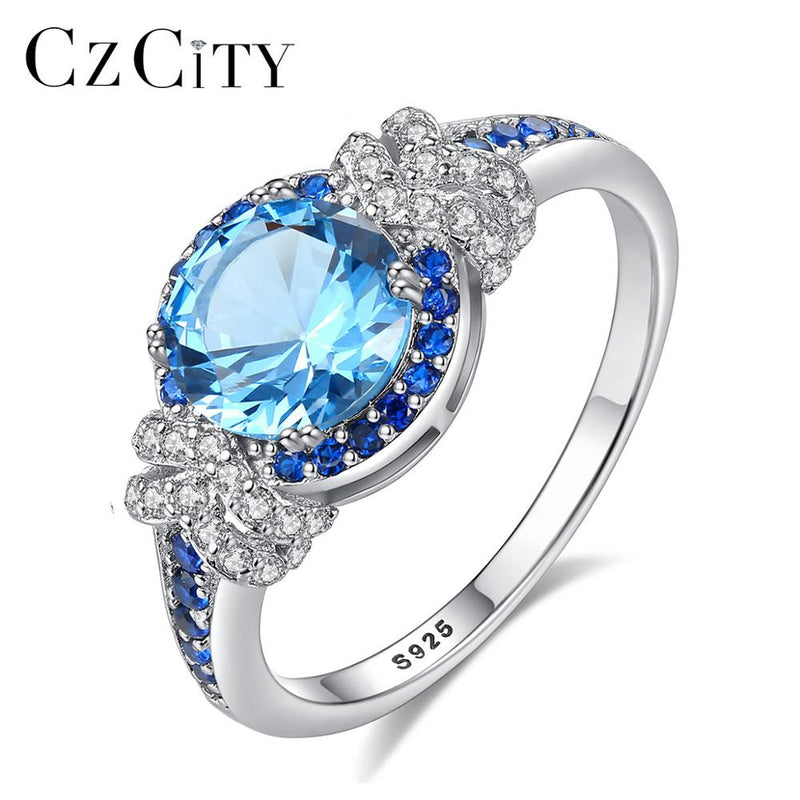 CZCITY Big Pure 925 Sterling Silver Sapphire Gemstone Rings for Women Fine Jewelry Luxury Engagement & Wedding accessories Gifts