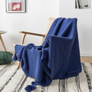 Yellow Blanket Sofa Knit Throw Blanket Solid Soft PomPom Tassels Blanket Travel 130x160cm Home Sofa Chair Couch Bed  50"x62"