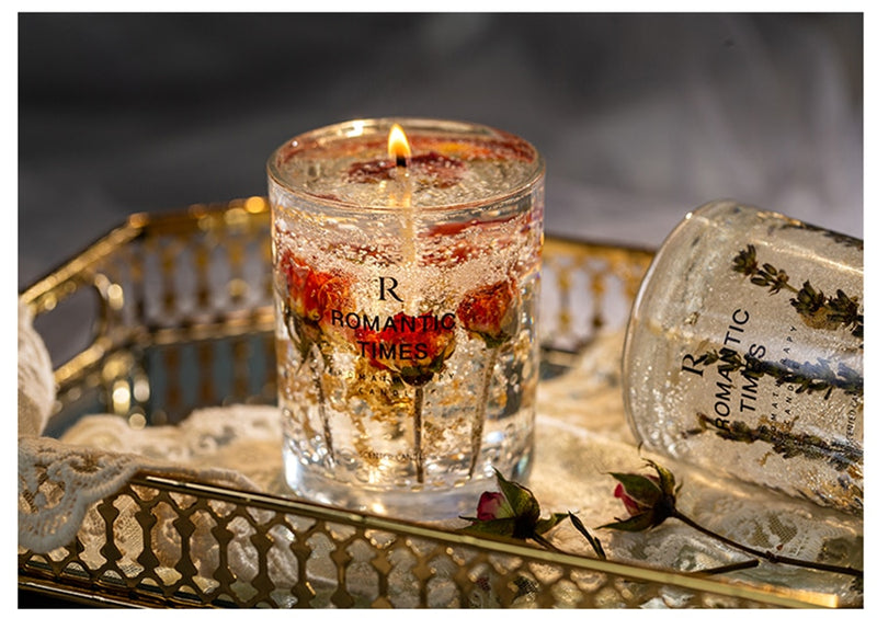 Transparente Goldfolie Hochzeitsdekoration Kerze Blume Frucht Ätherisches Öl Duftkerze Rauchlose Aromatherapie Kerzen zu Hause