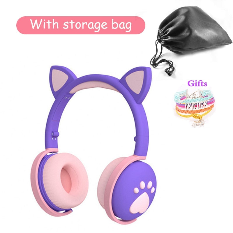 Bonitos auriculares para niños, auriculares inalámbricos, luz LED de Control, Oreja de Gato, niña, regalo para niños, auriculares para juegos con dientes azules, bajos estéreo con micrófono