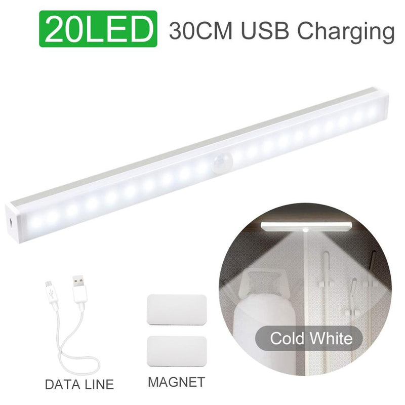 Luz con Sensor de movimiento USB/batería, luz para debajo del armario, para dormitorio, armario, cocina, armario, lámpara de luz Led para decoración del hogar