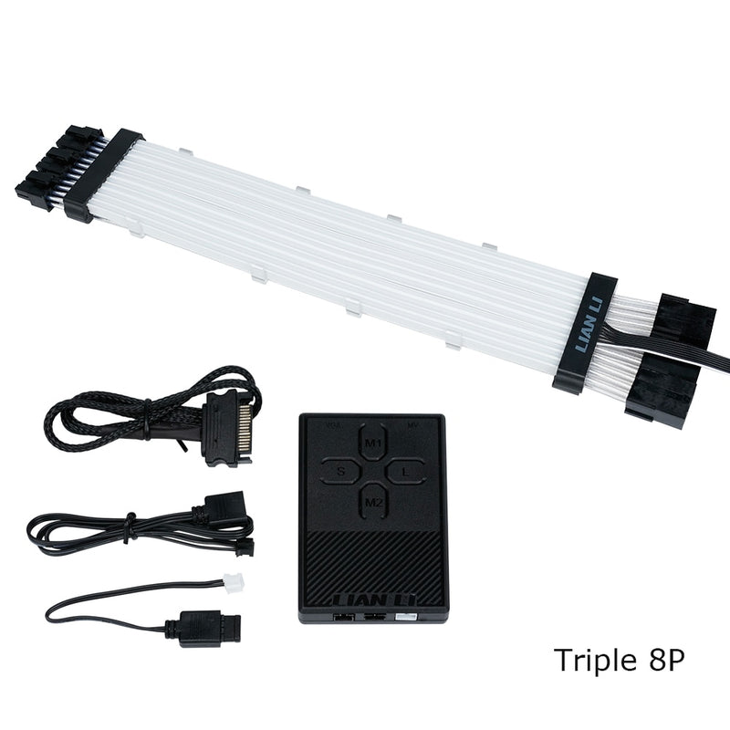 LIANLI Strimer Plus Triple 8 pines, Cable RGB de extensión de placa base de 24 pines, extensión GPU de 8 pines + 8 pines, Control de placa base de soporte