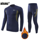 Aismz Thermal Underwear Sets Men Quick Drying Anti-microbial Stretch Thermo Compression Fleece Sweat Fitness Warm Long Johns