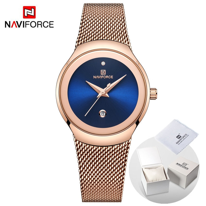 Relojes de marca de lujo NAVIFORCE para mujer, reloj de pulsera de cuarzo informal a la moda para mujer, reloj resistente al agua de acero inoxidable y oro rosa para chica