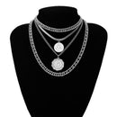 IngeSight.Z Punk Multi Layer Curb Cuban Chunky Thick Portrait Choker Halskette Damen Vintage geschnitzte Münze Anhänger Halskette Schmuck