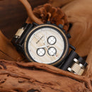 BOBO BIRD Reloj de madera para hombre Relojes de madera con estilo de lujo Cronógrafo Relojes de cuarzo Gran regalo para él Caja erkek kol saati OEM