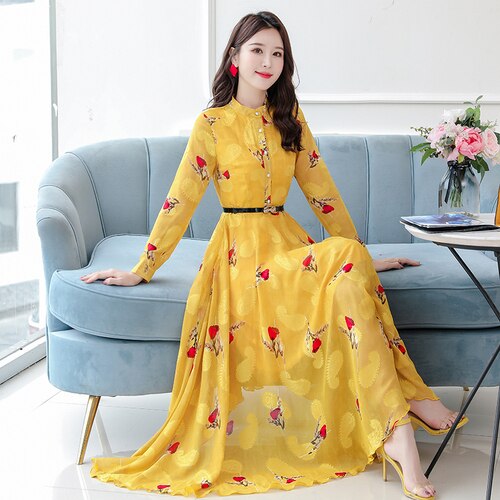 Vintage Chiffon Black Casual Midi Dress 2022 Autumn Winter Elegant Women Boho Prom Maxi Dress Party Long Sleeve Wedding Vestidos