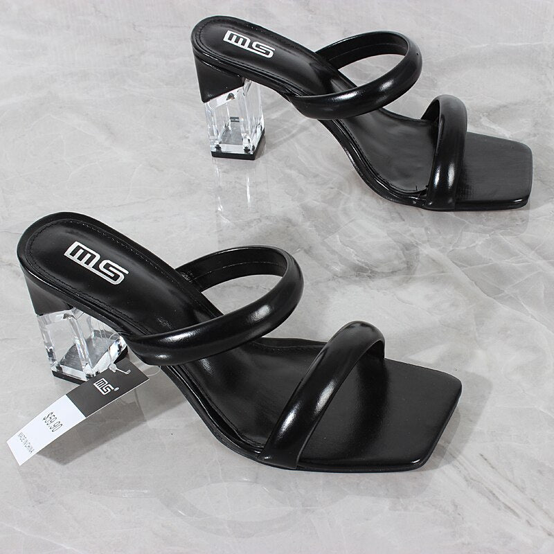 Fashion Sandals Women 2022 Summer New Comfortable Latex Tape Hollow High-heel Sandals Crystal Thick Heels Party Slippers 8.5CM