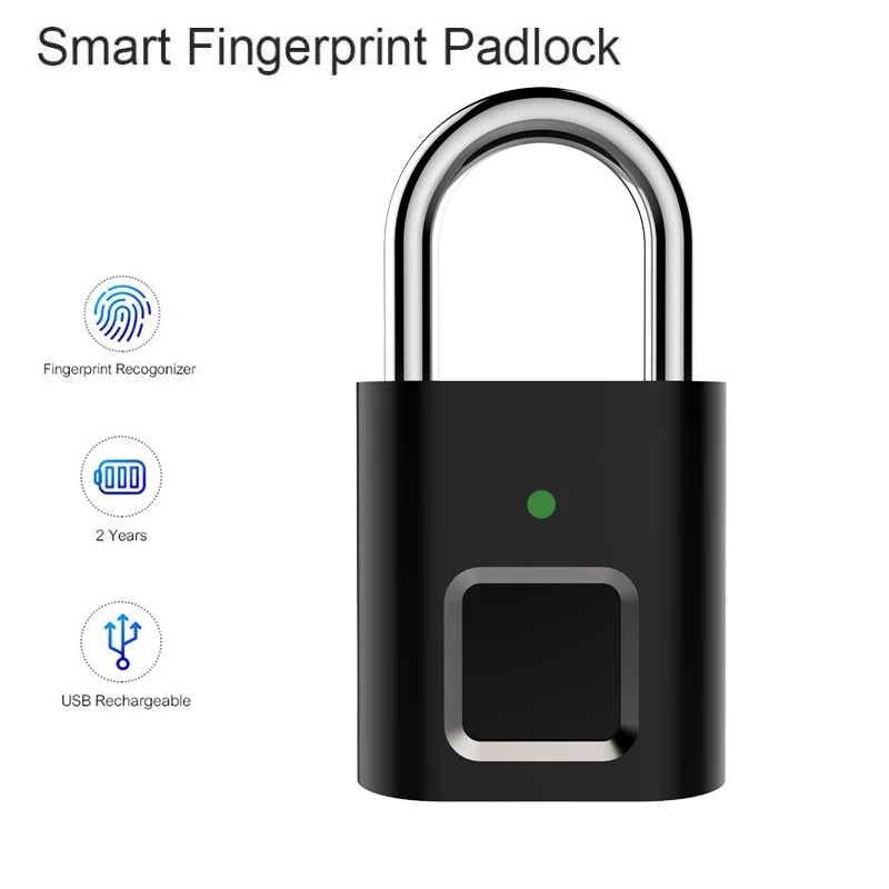 Mini Smart Biometric Thumbprint Door Padlocks Rechargeable Door Lock Fingerprint Smart Padlock USB Keyless Quick Unlock