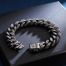 Fongten Vintage Skull Cuban Link Chain Bracelet For Men Punk Skeleton Stainless Steel Charms Curb Mens Bracelets Viking Jewelry