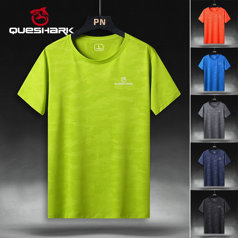 Camiseta QUESHARK de manga corta para hombre, camiseta deportiva para correr de secado rápido, camisetas holgadas transpirables, camisetas para Fitness, gimnasio, camisetas de entrenamiento, Jersey