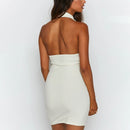 Fantoye negro sin espalda Halter Mini Vestido fruncido mujeres 2021 elegante sin mangas mujeres Vestido ajustado primavera vestido de un solo pecho