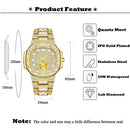 MISSFOX Luxury Men Watch Gold 18K Model Fully Paved Baguette Diamond Mens Watches Waterproof Calendar Male Clock Hours