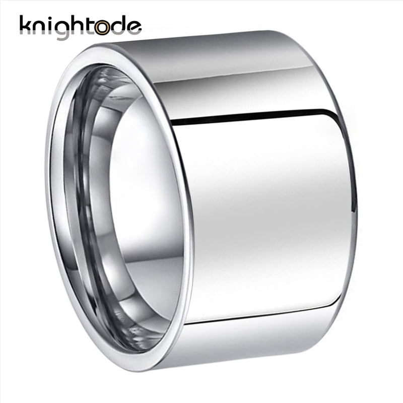 12mm Width Tungsten Carbide Ring Man Ring Simple Flat Band Ring Polished Shiny