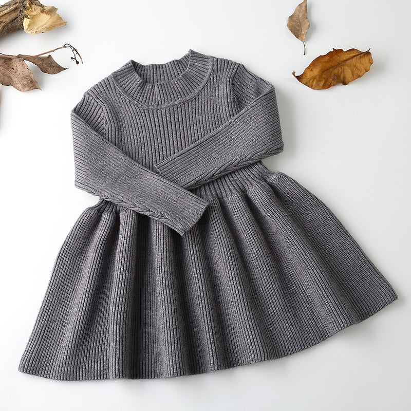 HoneyCherry Autumn Winter Girls Wool Knitted Sweater Baby Girl Dress Girls Dresses For Party And Wedding Baby Girl Clothes