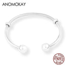 Anomokay New 100% 925 Sterling Silver Cute Little Lion Bangles Bracelets for Children Fashion Birthday Gift S925 Silver Jewelry