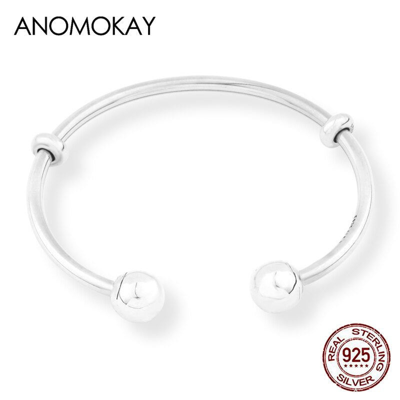 Anomokay New 100% 925 Sterling Silver Cute Little Lion Bangles Bracelets for Children Fashion Birthday Gift S925 Silver Jewelry