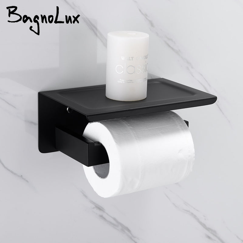 BagnoLux Edelstahl-Aufbewahrung Schwarz Poliertes Chrom Einfache und schöne Badezimmer-Hardware für die Wandmontage Toilettenpapierhalter