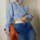 VGH Asymmetrical Slim Women's Blouses Lapel Collar Long Sleeve Casual Short Shirts Tops For Female Fashion Clothing 2022