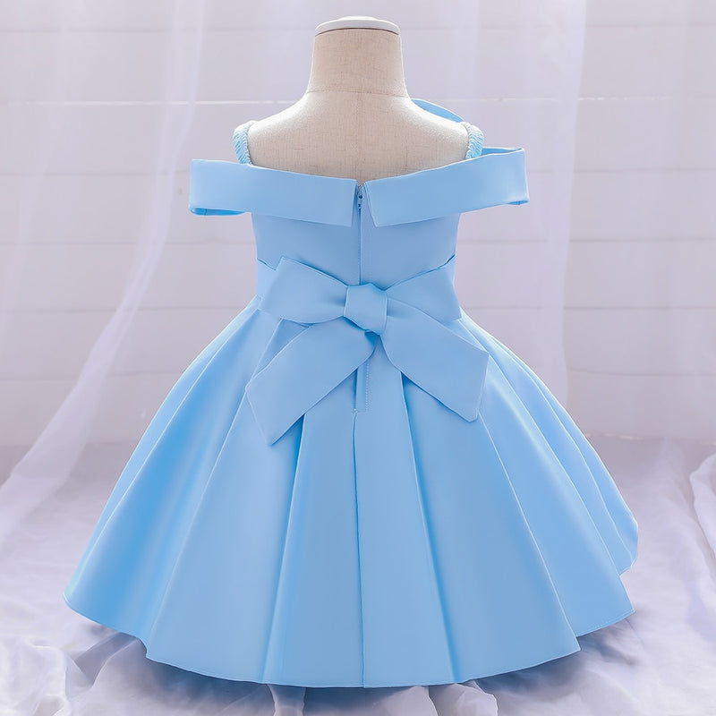 2022 One Word Neck Bow 1 Year Birthday Dress for Baby Girl Baptism Bridesmaids Dress Party Wedding Princess Prom Evening Dresses