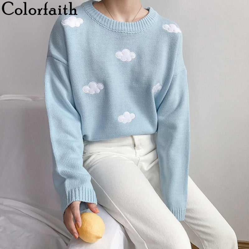 Colorfaith New 2021 Winter Spring Women Sweaters Knitted Stylish Pullovers Minimalist Loose Casual Wild Jumpers SW201