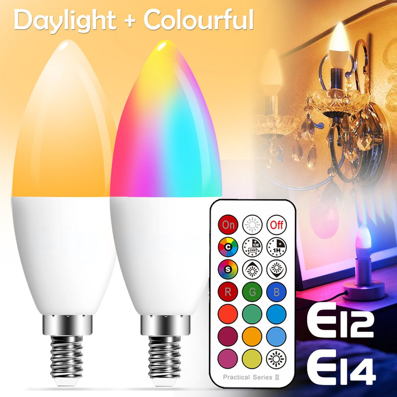 E14 LED Bulb Candle Color Indoor Neon Sign Light Bulb RGB Tape With Controller Lighting 220V E12 Dimmable Smart Lamp For Home