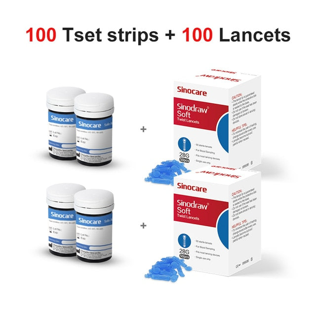 (50/100/200/400) Sinocare Safe Accu Blood Glucose Test Strips (With Lancets)