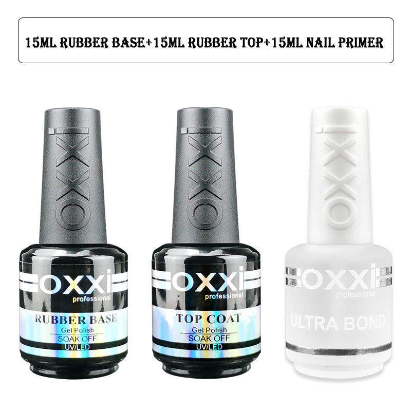 oxxi Latest 15ml Nail Rubber Base Coat Semi Permanant UV Gel Varnishes Primer for Nails Matte Top Coat Nail Art Base Top Gellak