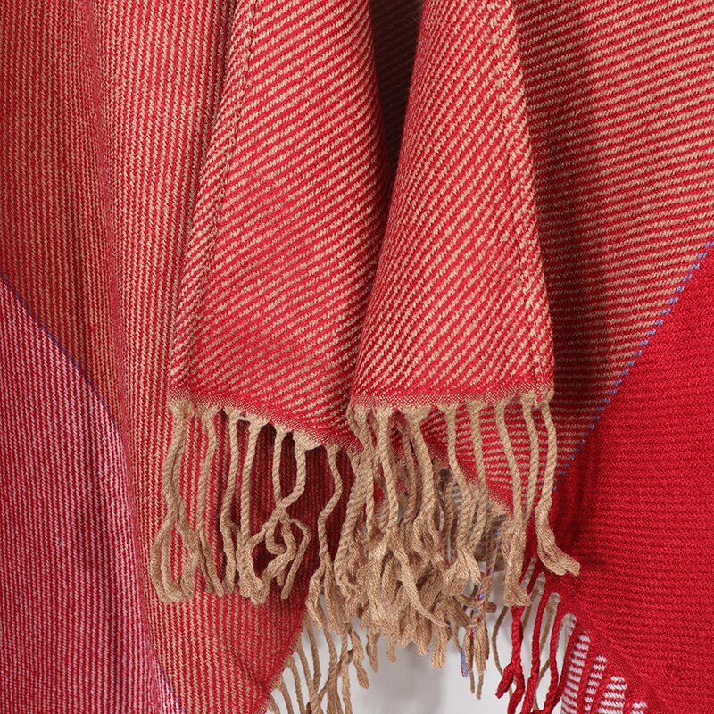 Damen Winter Reversible Oversized Blanket Plaid Pullover Poncho Cape Kaschmir Schal und Wraps Strickjacken Dickerer Pashmina-Schal