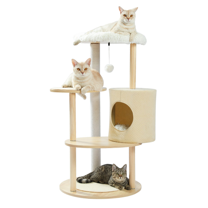 Torre de actividades para gatos moderna con árbol para gatos de varios niveles de pulgadas con postes para rascar sisal hamaca y juguete para gatos con percha superior extragrande