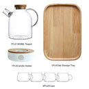 1L/1.8L Large Capacity Drinkware Glass Teapot Teaware Tea Pot Heat-Resistant Kettle Wooden Lid Home Office Coffee Bar Supplies