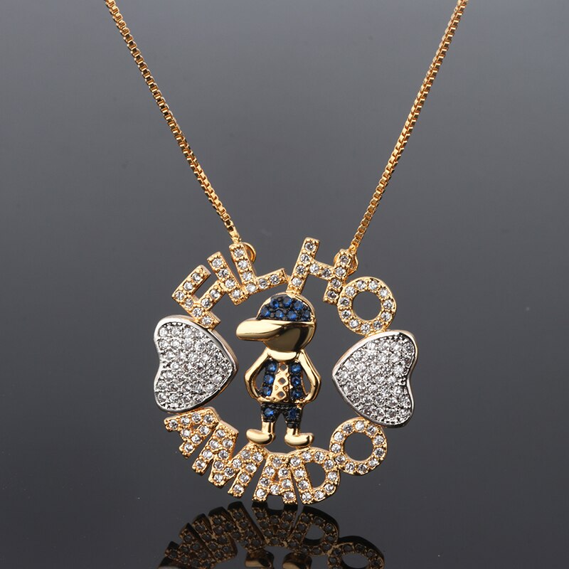 2021 New Copper Boy And Girl Pendant Necklace AAA Cubic Zirconia Black Gold Fashion Necklaces For friends Jewelry 2021 Statement