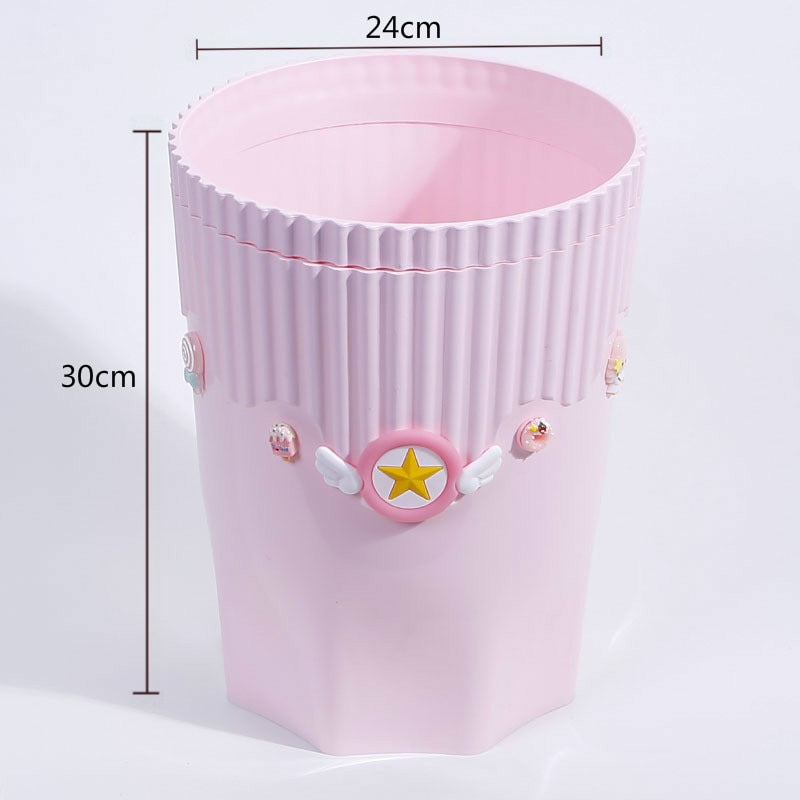 Creative Pink Waste Bin Anime Card Captor Sakura Plastic Trash Can Kawaii Cartoon Home Office Desktop Garbage Storage Basket New